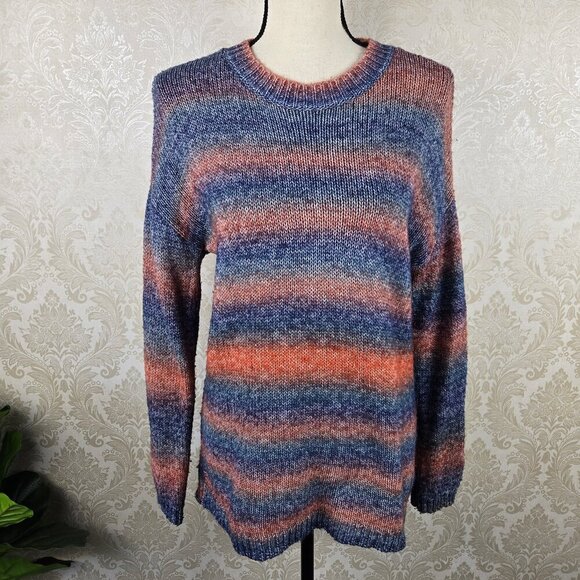 BB Dakota Size Small Pink Blue Horizontal Striped Sweater Cotton Blend Long Slv - Picture 1 of 11
